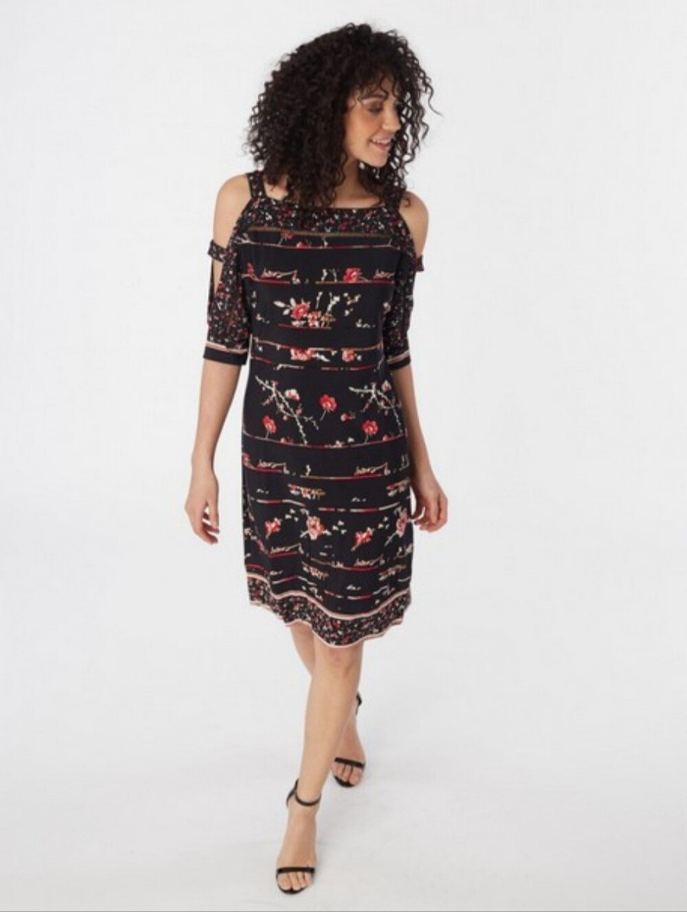 White House Black Market Dress Split Sleeve Floral Print Cold Shoulder Shift
